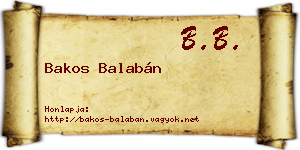 Bakos Balabán névjegykártya